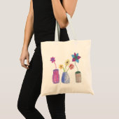 Handgetrokken bloemen in vaas tote bag (Voorkant (product))