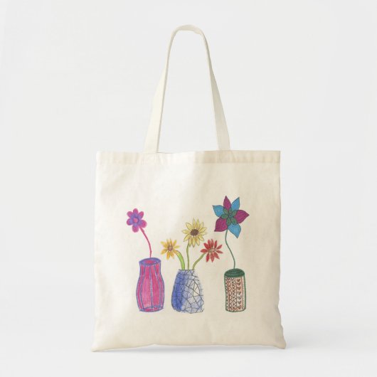 Handgetrokken bloemen in vaas tote bag (Voorkant)
