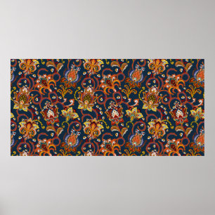 Handgetrokken bloemnaadloos patroon (tegels). Colo Poster