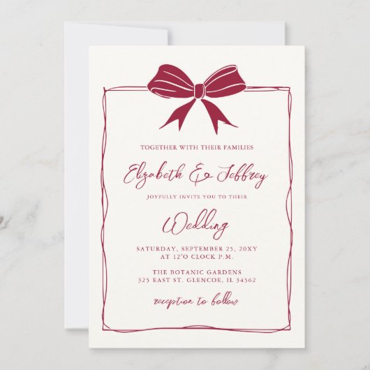 Handgetrokken Bow Coquette Modern Chic Wedding Kaart (Voorkant)