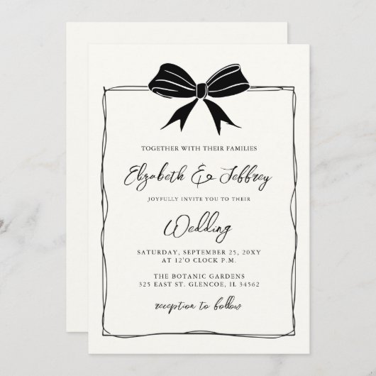 Handgetrokken Bow Coquette Modern Chic Wedding Kaart (Voorkant / Achterkant)