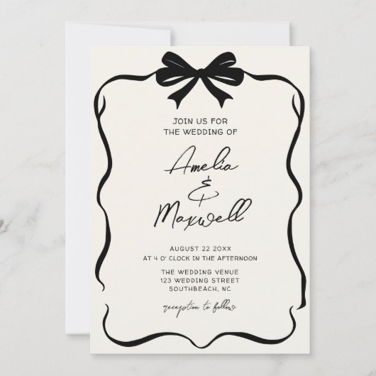 Handgetrokken Bow Coquette Stijlvolle Trendy Weddi Kaart (Voorkant)