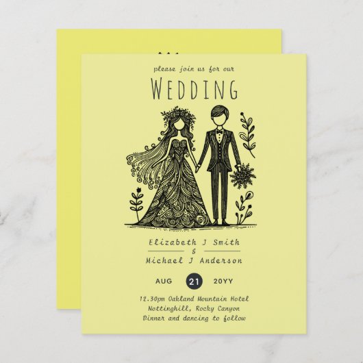 Handgetrokken bruiloft Cartoon bruid bruidegom gee (Voorkant / Achterkant)