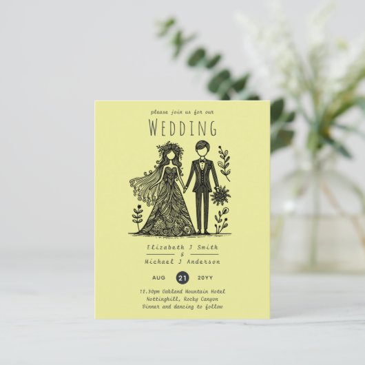 Handgetrokken bruiloft Cartoon bruid bruidegom gee (Staand voorkant)