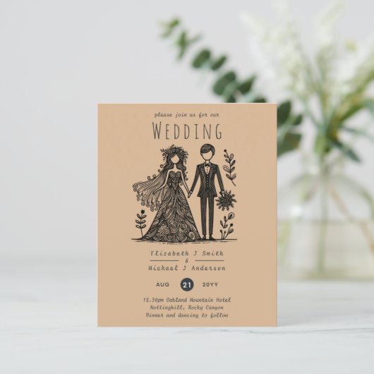 Handgetrokken bruiloft Cartoon bruid bruidegom Ter (Staand voorkant)