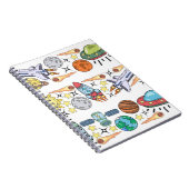 Handgetrokken buitenste ruimtedoppen. Vintage Notitieboek (Rechterzijde)