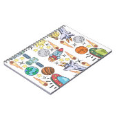 Handgetrokken buitenste ruimtedoppen. Vintage Notitieboek (Linkerzijde)