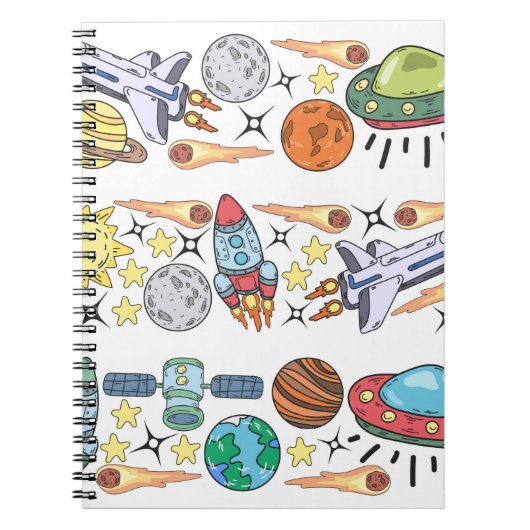 Handgetrokken buitenste ruimtedoppen. Vintage Notitieboek (Voorkant)