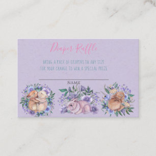 Handgetrokken Bunnies Paarse diaper Raffle Visitekaartje