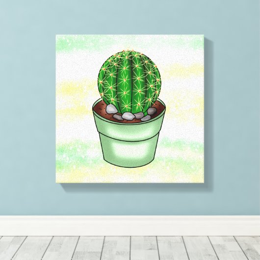 Handgetrokken Cactus Succulent Canvas Afdruk (Insitu (Houten vloer))