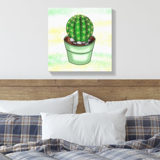 Handgetrokken Cactus Succulent Canvas Afdruk (Insitu (Slaapkamer))
