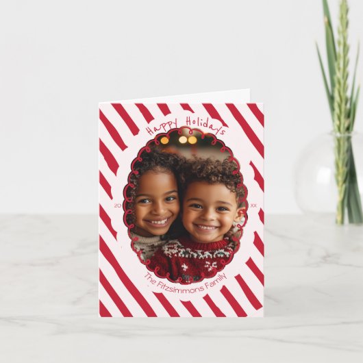 Handgetrokken Candy Cane Stripe Kerstkaart Feestdagen Kaart (Voorkant)