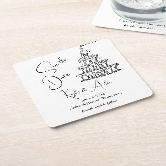 Handgetrokken champagnetoren minimalistisch sparen kartonnen onderzetters (Schuin)