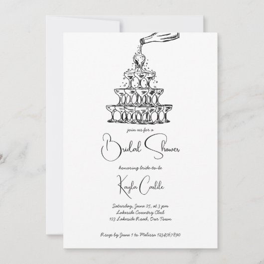 Handgetrokken champagnetoren minimalistisch vrijge kaart (Voorkant)