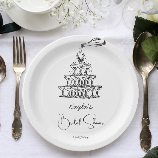 Handgetrokken champagnetoren minimalistisch vrijge papieren bordje