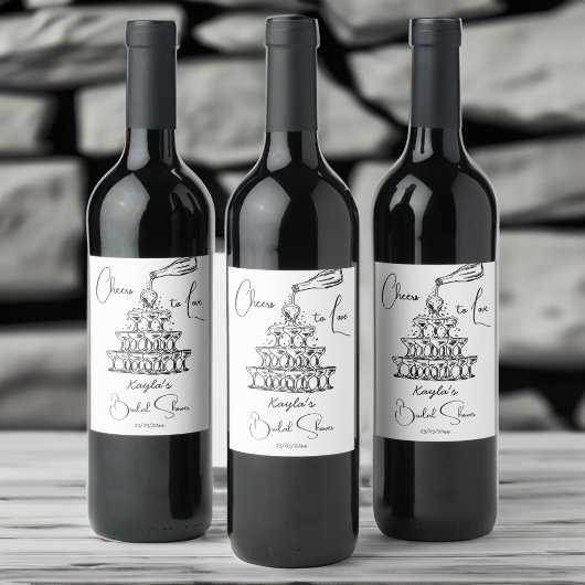 Handgetrokken champagnetoren minimalistische sjabl wijn etiket