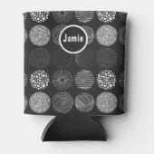 Handgetrokken cirkels Abstract zwart/wit B/W Blikjeskoeler (Voorkant)