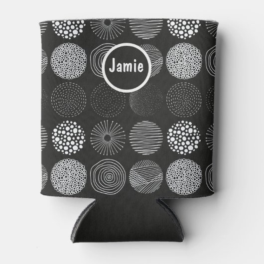 Handgetrokken cirkels Abstract zwart/wit B/W Blikjeskoeler (Voorkant)