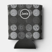 Handgetrokken cirkels Abstract zwart/wit B/W Blikjeskoeler (Achterkant)