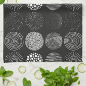 Handgetrokken cirkels Abstract zwart/wit B/W Theedoek (Gevouwen)