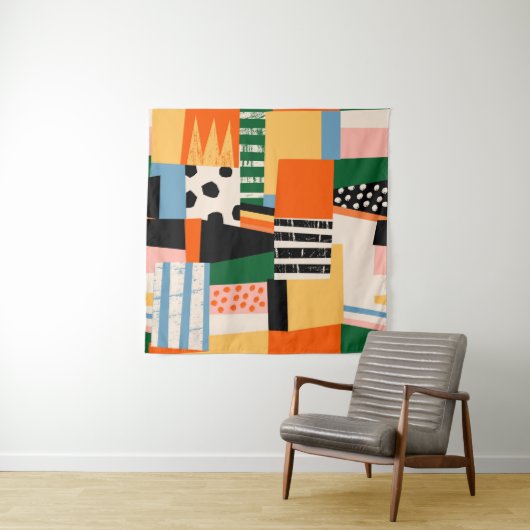 Handgetrokken diverse vormen. Abstracte hedendaags Wandkleed (In Situ (horizontaal))