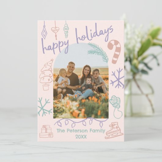 Handgetrokken Doodle Arch Foto Vakantie Kerstmis K Feestdagenkaart (Staand voorkant)