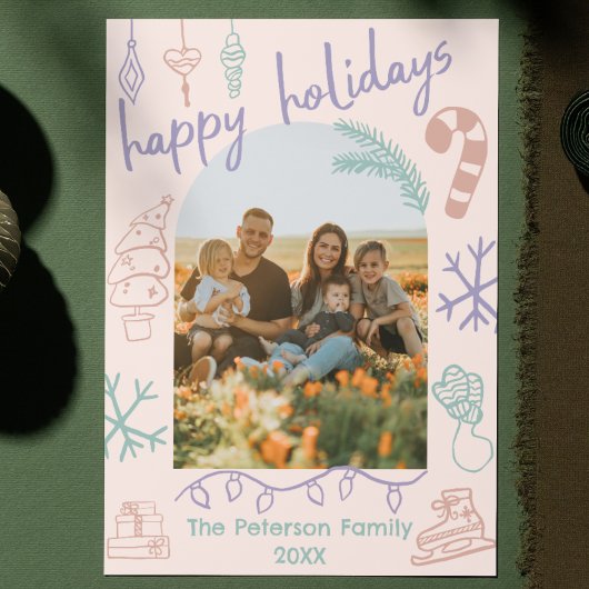 Handgetrokken Doodle Arch Foto Vakantie Kerstmis K Feestdagenkaart