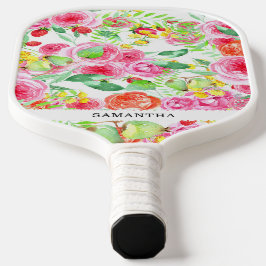 Handgetrokken elegante roze rozen, schattig & vrou pickleball paddle