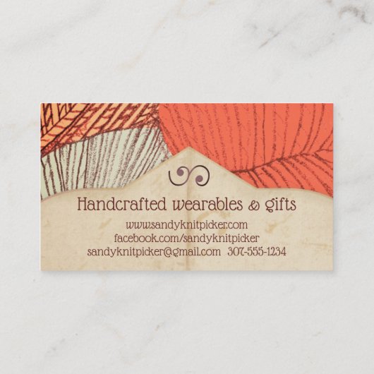 Handgetrokken garen, brei- en haakwerk, visitekaar visitekaartje (Achterkant)