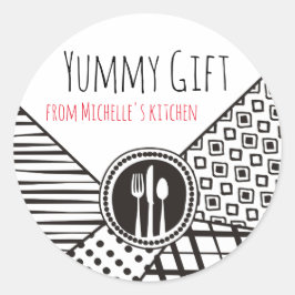 Handgetrokken gemengd patronen keukengerei chef ca ronde sticker