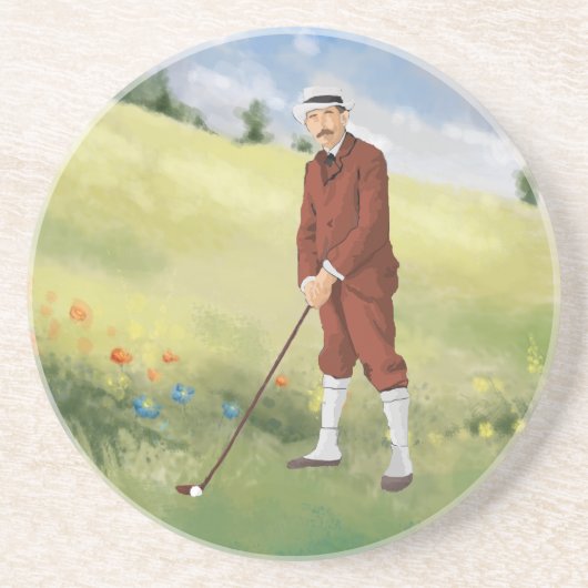 Handgetrokken  golfer, onbewerkt zandsteen onderzetter (Voorkant)