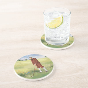 Handgetrokken  golfer, onbewerkt zandsteen onderzetter