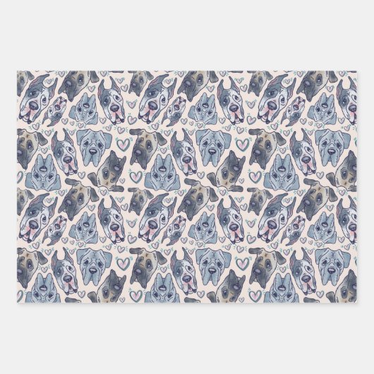 Handgetrokken Grote Deen, Franse Bulldog, Shiba In Inpakpapier Vel (Voorkant 2)