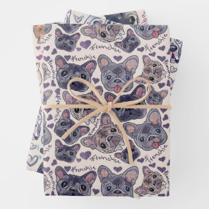 Handgetrokken Grote Deen, Franse Bulldog, Shiba In Inpakpapier Vel