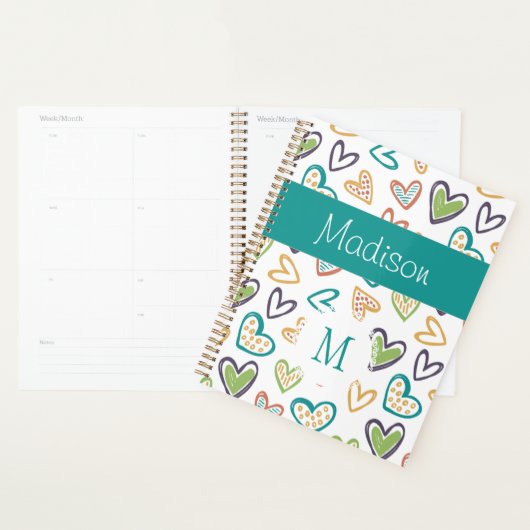 Handgetrokken harten Multicolor Trendy Monogram Planner (Display)