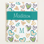 Handgetrokken harten Multicolor Trendy Monogram Planner (Voorkant)