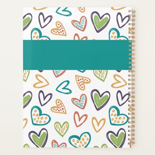 Handgetrokken harten Multicolor Trendy Monogram Planner (Achterkant)