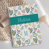 Handgetrokken harten Multicolor Trendy Monogram Planner