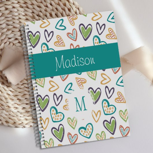 Handgetrokken harten Multicolor Trendy Monogram Planner