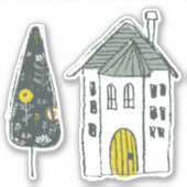 Handgetrokken huisgele deuropijnboom sticker (Voorkant)