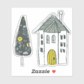 Handgetrokken huisgele deuropijnboom sticker (Vel)