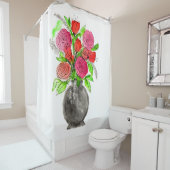 Handgetrokken inkt Stationair roze en rode Waterve Douchegordijn (In situ)