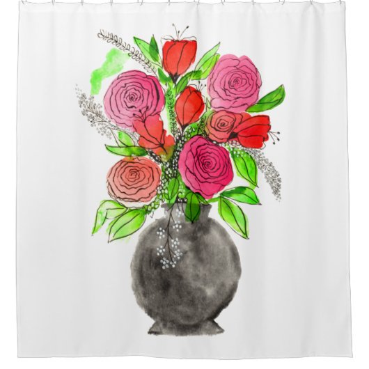 Handgetrokken inkt Stationair roze en rode Waterve Douchegordijn (Voorkant)