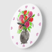 Handgetrokken inkt Stationair roze en rode Waterve Grote Klok (Hoek)