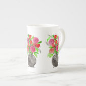 Handgetrokken inkt Stationair roze en rode Waterve Porselein Kop (Voorkant rechts)