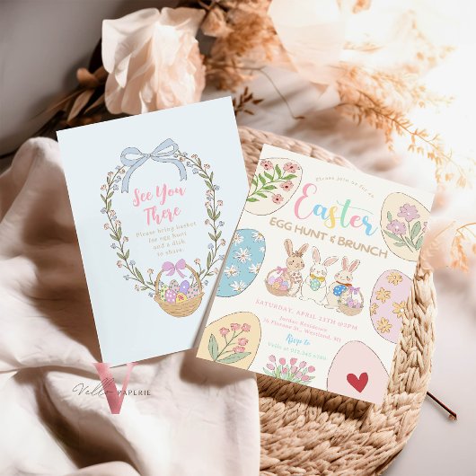 Handgetrokken Kleurrijke Pastel Easter Egg Brunch  Kaart