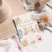 Handgetrokken Kleurrijke Pastel Easter Egg Brunch  Kaart