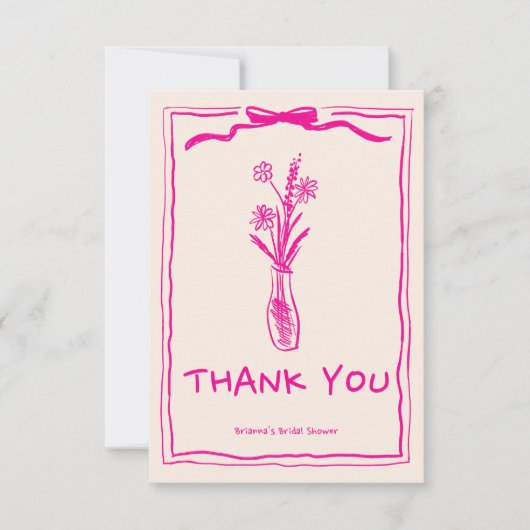 Handgetrokken krabbel retro roze lint vrijgezellen bedankkaart (Voorkant)