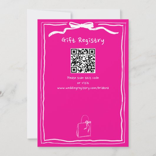 Handgetrokken krabbel retro roze lint vrijgezellen kaart (Achterkant)