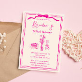 Handgetrokken krabbel retro roze lint vrijgezellen kaart